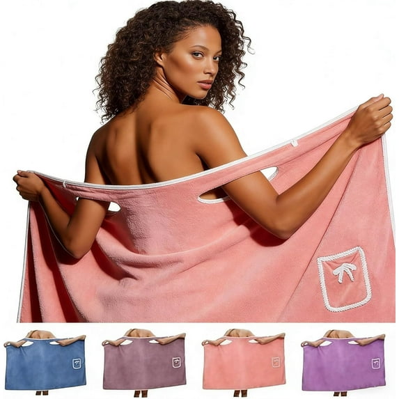2026 New Plus Size Women's Wearable Shower Skirt – Soft Adjustable Wearable Bath Towel with Straps for Comfortable Home Spa and Daily Drying (Blue, Large)