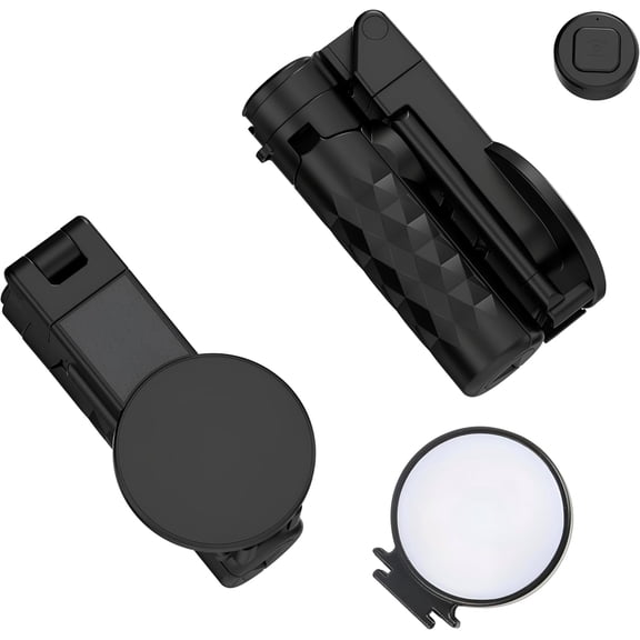 2026 New Pocket Selfie Stick: Magnetic/Clamp Dual Mount, Multi-Angle, Tripod, Wireless Remote, Fill Light, Vlogging Essential| for iPhone & Android. Carry on Selfie (Black)