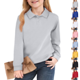 thumbnail image 1 of 2026 New Polo Shirts for Kids Long Sleeve Solid Casual Uniform Top for School Boys Girls Gray 160, 1 of 4