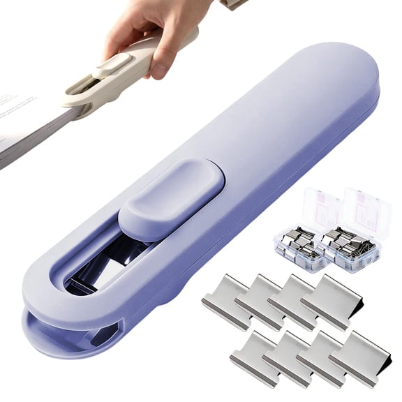 2026 New Portable Binder Clip Stapler, Includes 50 Reusable Clips Handheld Paper Clam Clip Dispenser, Mini Push Stapler Clamp Staplers for Fixing Documents