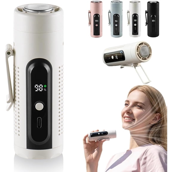 2026 New Portable Clip On Fan, Handheld Turbo Fan with Foldable Stand, Light, LED Display, Hands-Free Waist Clip Fan, Personal Mini Cooling Function Fans, for Travel, Office, Outdoor (White)