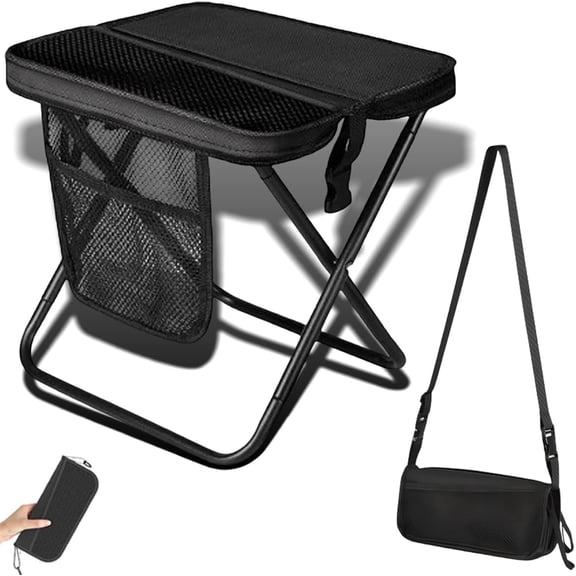 2026 New Portable Foldable Backpack Stool, Foldable Stools Backpack Chair, Lightweight Chair with Bag for Adults, Perfect for Fishing Outdoor(Black, L)