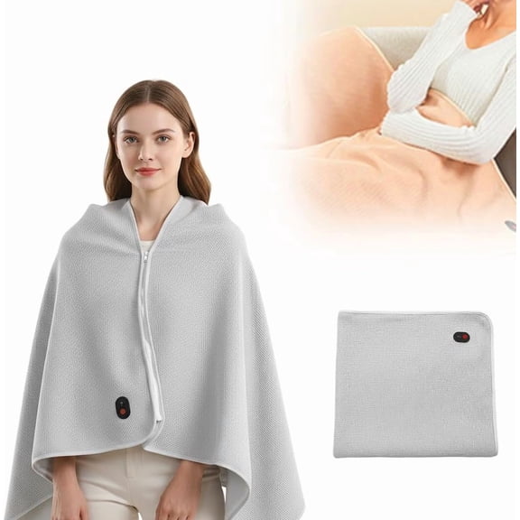 2026 New Portable Heated Shawl Blanket, Portable Heated Blanket Shawl Wrap for Women, Cordless Battery Operated Heated Blanket, Machine Washable Heated Wrap for Neck & Shoulder (Grey)