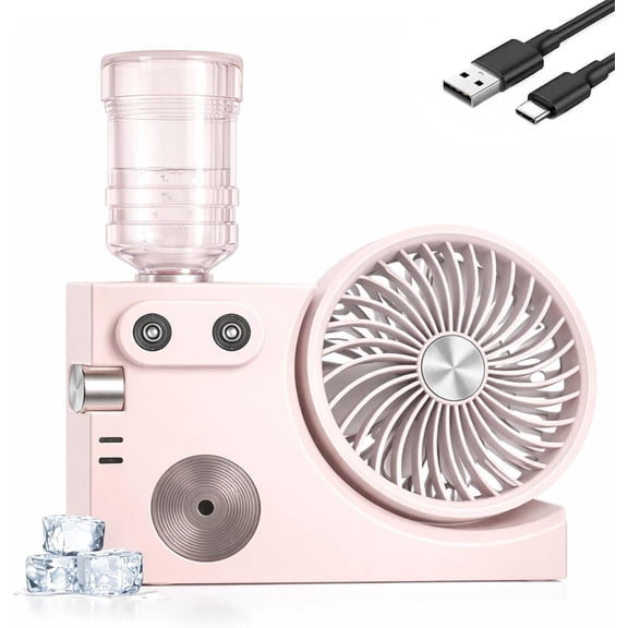 2026 New Portable USB Rechargeable Misting Table Fan,3D Surround Mini Desktop Cooling Air Circulator with Mist Spray with Hydrating Mode,3 Speeds,Quite,Compatible with 30mm water bottles (Pink)