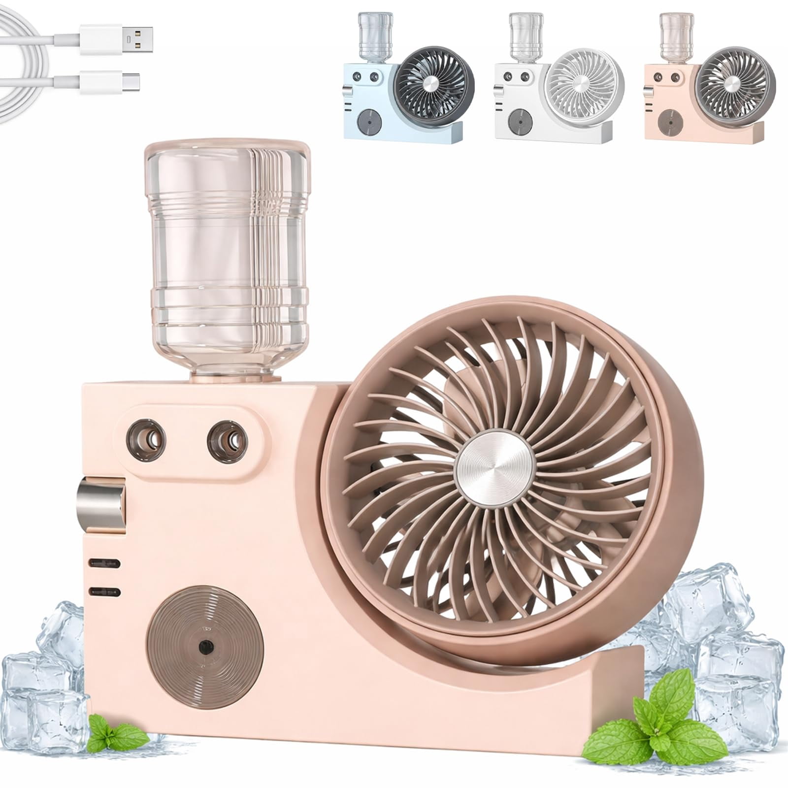 Mist Table Fan 2026 New Portable USB Rechargeable Misting Table Fan, Mini Desktop ...
