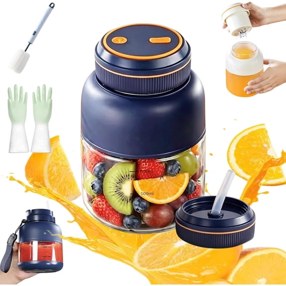 2026 New Portable Wireless Juicer Cup,Portable Wireless Electric Juicer Cup With 38-Page Blade,2-In-1 Dual Lid Design,Smart Digital Display, Usb Charging, For Home,Travel (Blue-28oz)