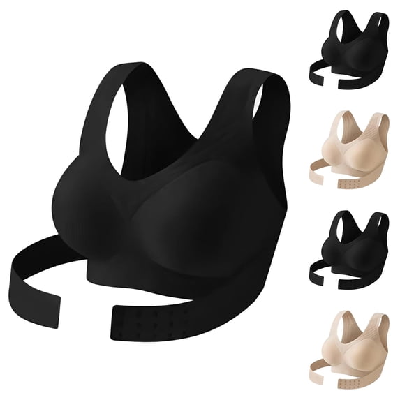 2026 New Posture Corrector Bra, Front Closure Cross-Back Wireless Posture Bra for Women, Seamless Breathable Black 38