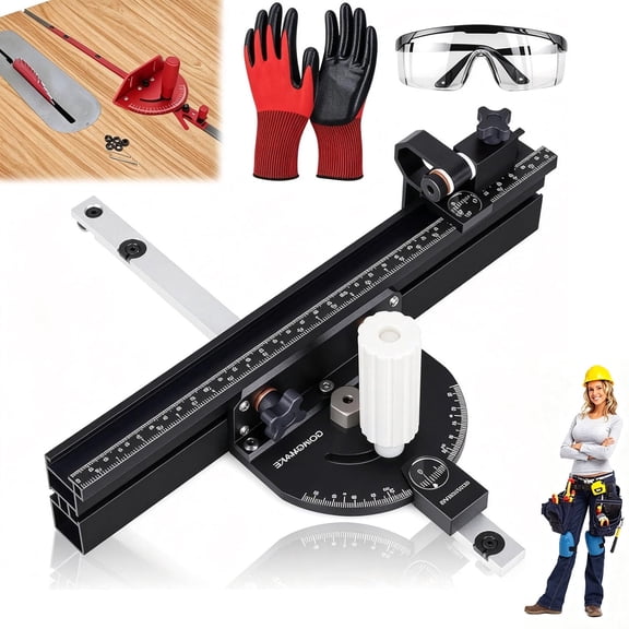 2026 New Precision Aluminum Beveled Baffle Plates, Compact Table Saw Miter Gauge for Table Saw with 18 Inch Fence for Crosscut and Miters, Fits 3/8" X 3/4" Slot (Black)
