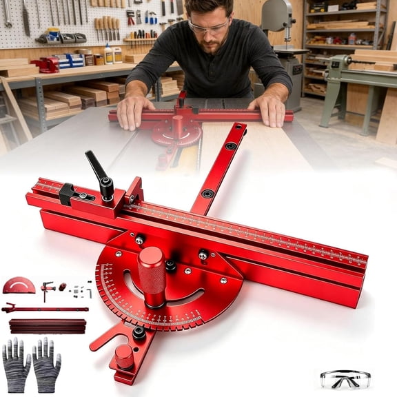 2026 New Precision Miter Gauge for Table Saw, With 15.7 in Fence and Flip Stop, Fits 3/4 x 3/8 in Miter Slot for Woodworking Crosscuts (Red,1 PCS)