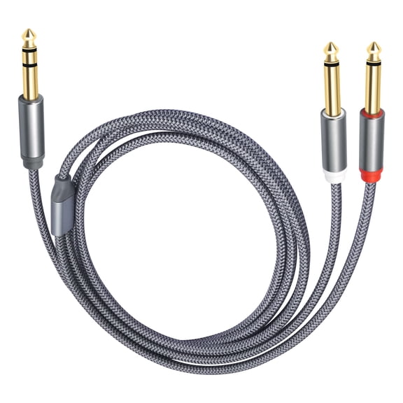 2026 New Product Metal Shell Gold Plated Plug 6.35mm Rotating Dual 6.35mm Solid Stereo 1/4 Turn Dual 1/4 Large Double Core,Silver-gray-2M