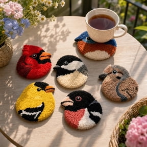 2026 New Punch Needle Kit, 6 Bird Coasters DIY Craft Set, Complete Needle Punch Kit with Yarn, Hoop and All Tools