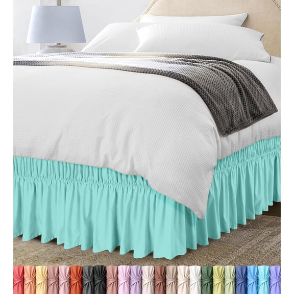 2026 New Queen Size Wrap Around Ruffle Bed Skirt, 16 Inch Drop, Adjustable Buckle & Elastic Belt, Brushed Microfiber, Machine Washable, Fade & Wrinkle Resistant, Spa Blue