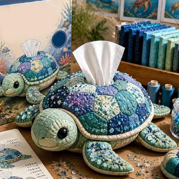 2026 New Quilted Sea Animal Tissue Box DIY Kit, Funny Complete Ocean Animal Patchwork Designs Sewing Kit for Home Bedroom Office Desk Decor, Handmade Craft Activity for Adults Beginners