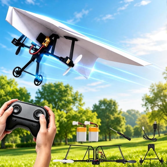 2026 New RC Paper Airplane Kit, Electric Power Module with 2.4GHz Remote Control for DIY Paper Planes, Beginners & Hobby Flyers (Two Batteries)