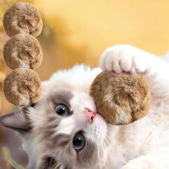 2026 New Rabbit Fur Ball Cat Toy, 3-Pack with Catnip - Soft Fluffy Plush Toy Balls for Kittens & Adult Cats, Eco-Friendly & Washable Faux Fur Balls for Chase, Bunny Kicks and Indoor Exercise Play