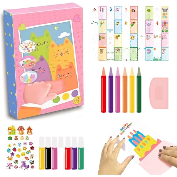 2026 New Rainbow Squeeze Art Kit, Rainbow Scratch Paper Art Set Notebooks, Creative Craft Set with Paint Bottles, Watercolor Pens, Scraper Tool, Double-Sided Postcards & Stickers