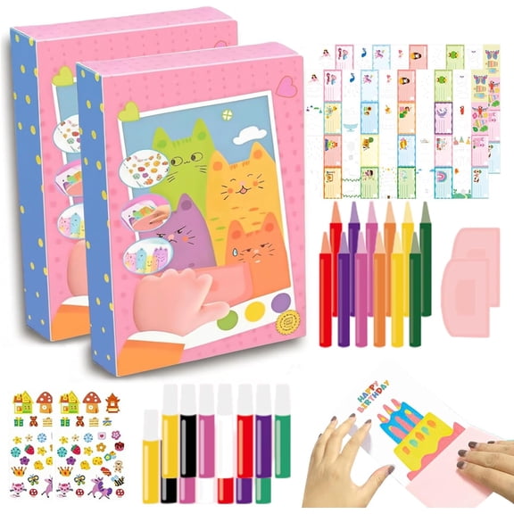 2026 New Rainbow Squeeze Art Kit, Rainbow Scratch Paper Art Set Notebooks, Creative Craft Set with Paint Bottles, Watercolor Pens, Scraper Tool, Double-Sided Postcards & Stickers