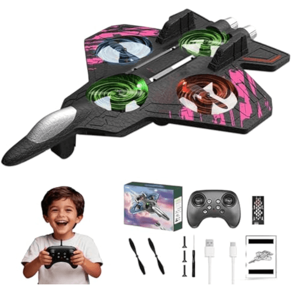 2026 New Rc Stunt Fighter Jet Toy with 360° Flips & Led Lights, Christmas Foam Remote Control Airplanes, Remote Control Fighter Jet with Stunt Roll, for 3-14 and Adults Beginners (Pink#A)