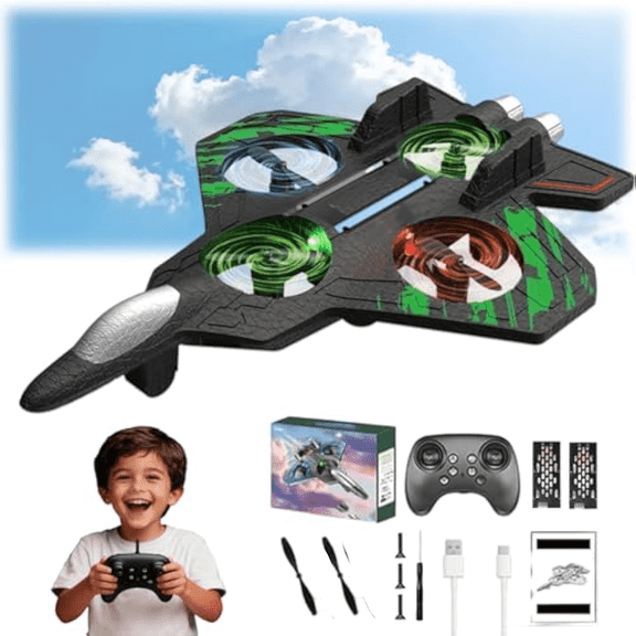 2026 New Rc Stunt Fighter Jet Toy with 360° Flips & Led Lights, Christmas Foam Remote Control Airplanes, Remote Control Fighter Jet with Stunt Roll, for 3-14 and Adults Beginners (Green#B)