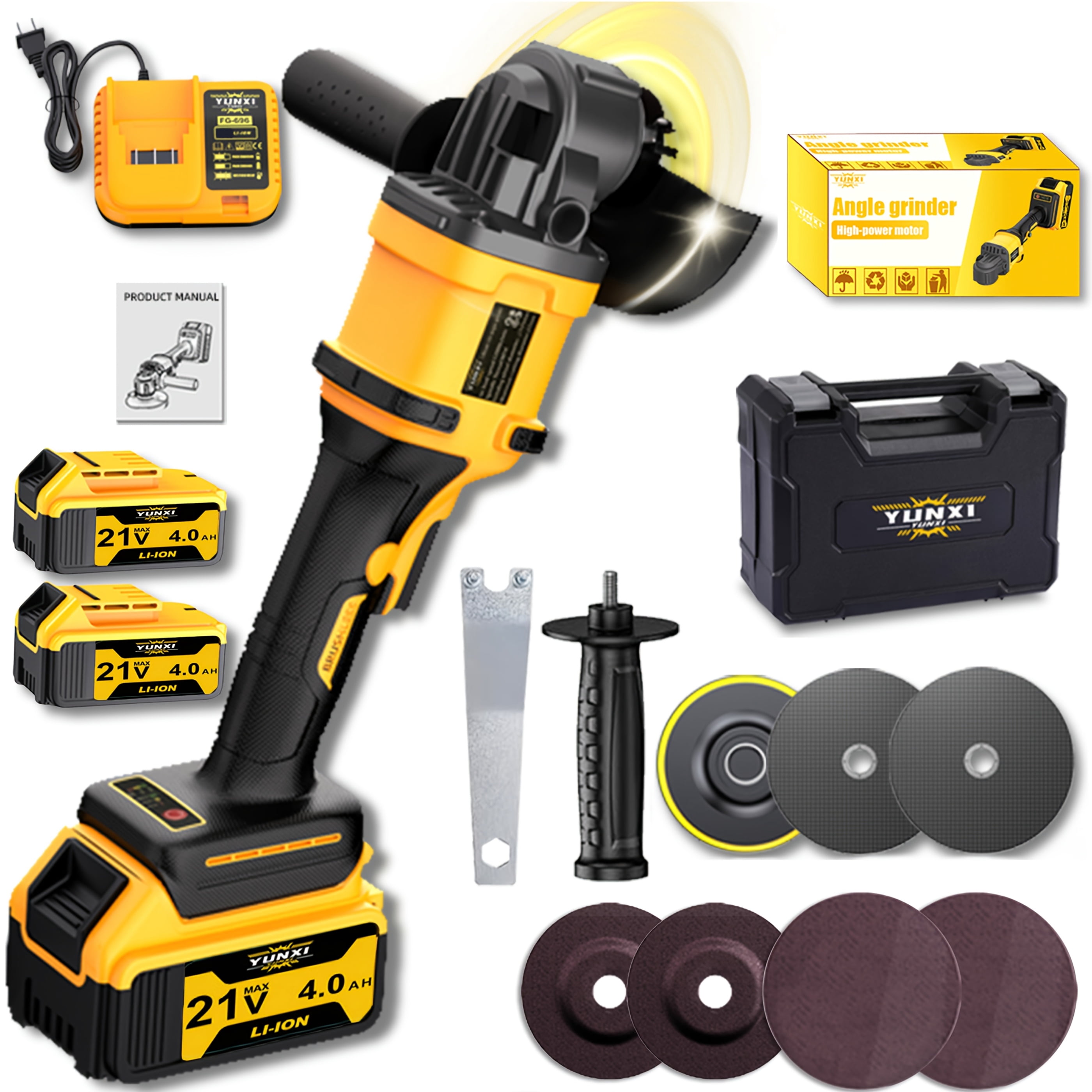 2026 New Rechargeable Cordless Angle Grinder Lithium Ion Battery Fast Charger Complete Accessories Multifunctional Household Essential Holiday Gift
