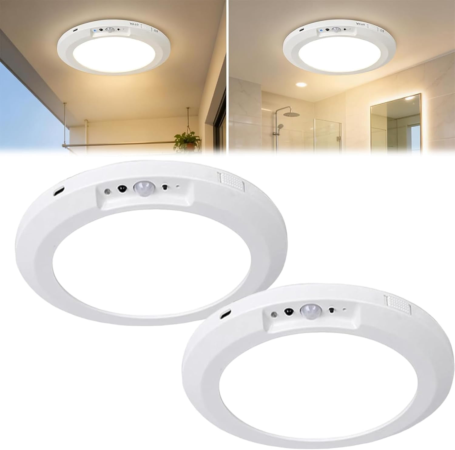 2026 New Rechargeable Motion Sensor Ceiling Light with Remote, Magnetic Ceiling Light, 3 CCT Dimmable & Magnetic Mount, for Shower Closet Hallway, Shed, Pantry (2PCS)