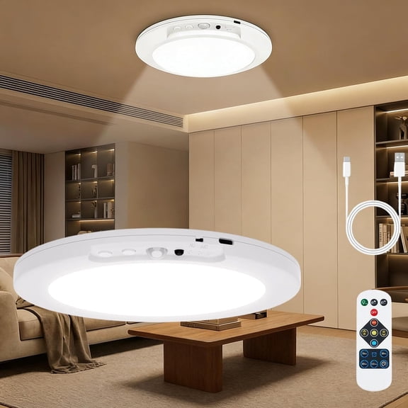 2026 New Rechargeable Motion Sensor Ceiling Light with Remote, Wireless Battery Operated LED Closet Light, Waterproof Magnetic Wireless Ceiling Light for for Shower, Hallway, Shed, Pantry (1Pc)