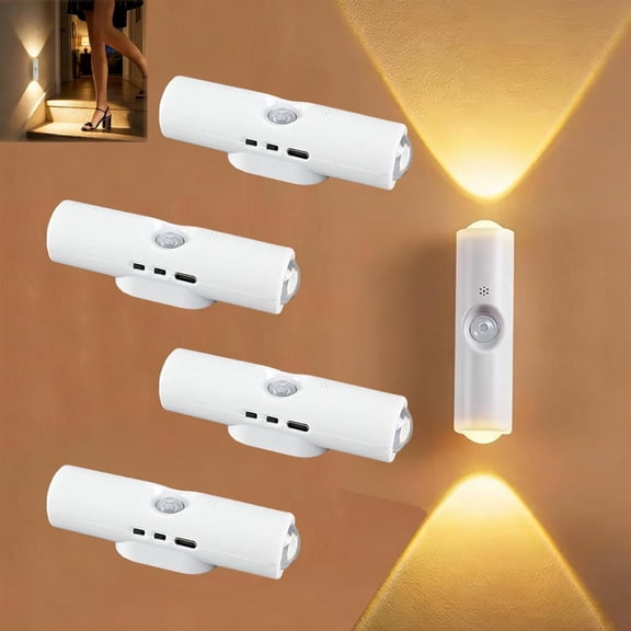 2026 New Rechargeable Smart LED Motion Sensor Ambient Light, RGB Gradient Ambient Lighting is Dimmable, and The Magnetic/Stick-on Design for Stairs, Wardrobe, Cabinet (4PCS-White)