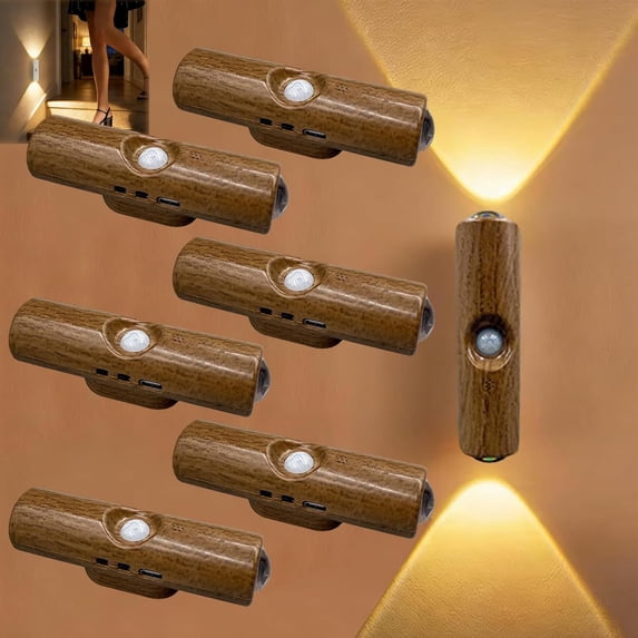 2026 New Rechargeable Smart LED Motion Sensor Ambient Light, RGB Gradient Ambient Lighting is Dimmable, and The Magnetic/Stick-on Design for Stairs, Wardrobe, Cabinet (6PCS-Wood)