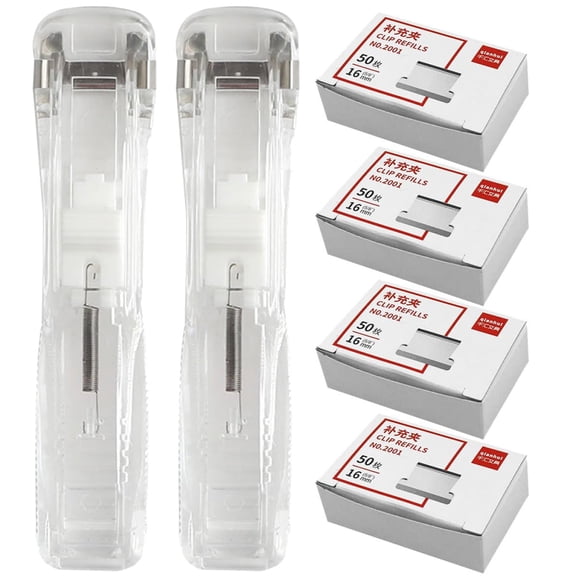 2026 New Refillable Office Stapler Set with 2 Portable Paper Clipper Binders and 200pcs Refill Clips for File Binding and Document Organization Random Style