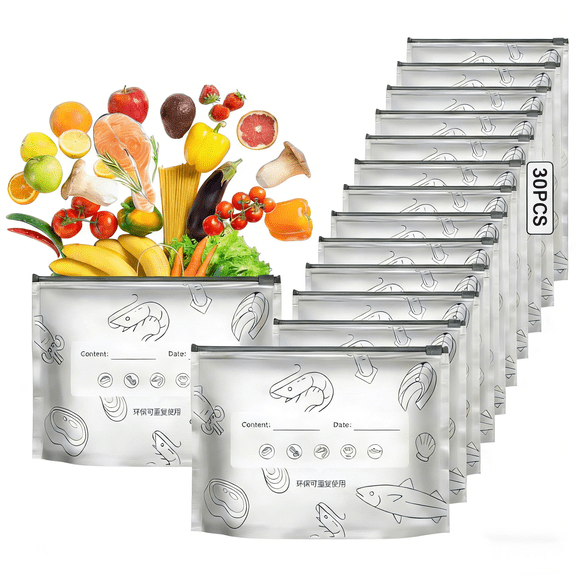 2026 New Resealable Vacuum Zipper Pouches for FoodFood Preservation Pouches, Stand Up Foil Sealable Bags with Label&Zip Lock for Vegetable Fruit Meat