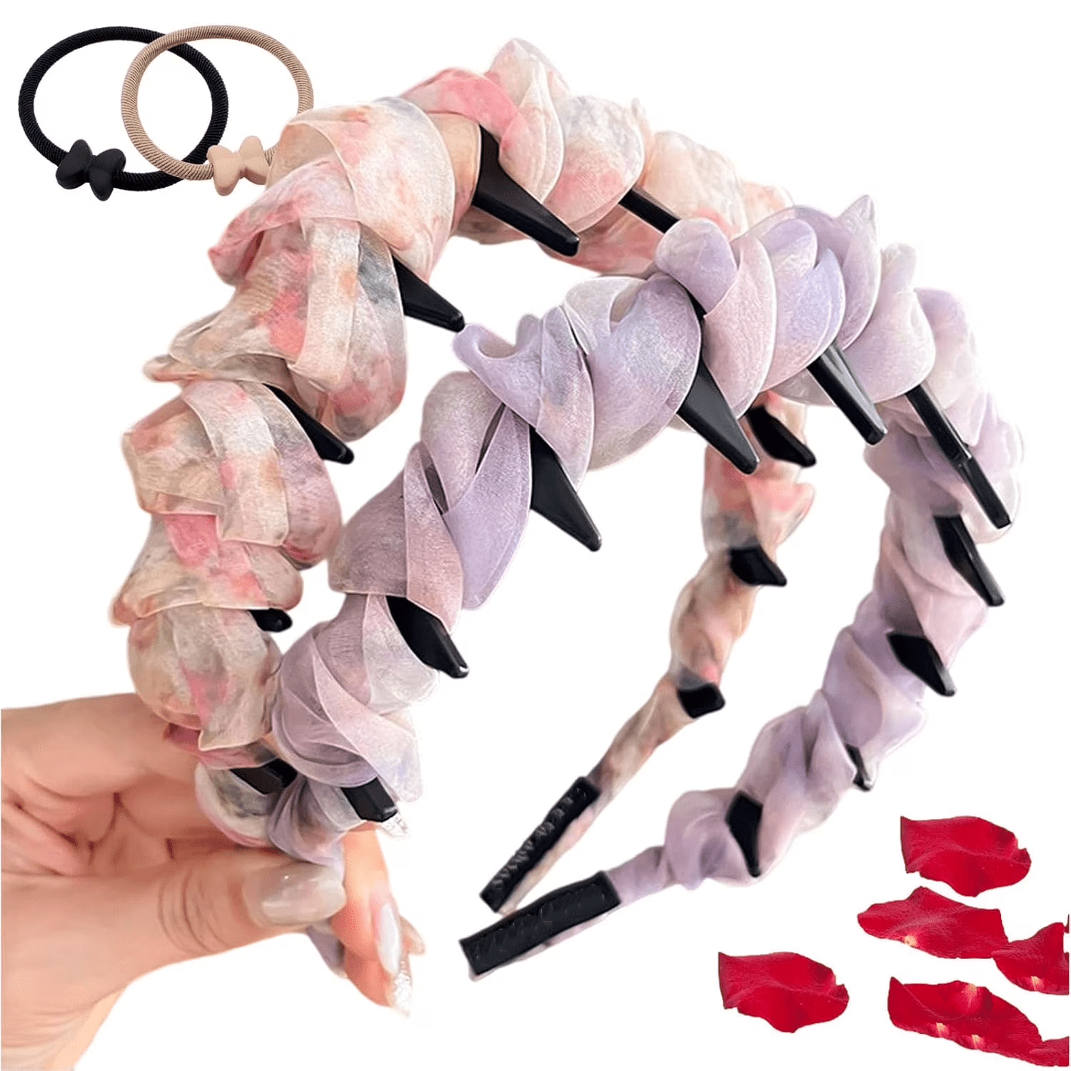 2026 New Retro High Skull Pearl Headband, Voluminous Comb Headband With Teeth for Women, Vintage High Cranium Artificial Pearl Hairband, Anti-Slip Wavy Zigzag Headbands (2PC-D)