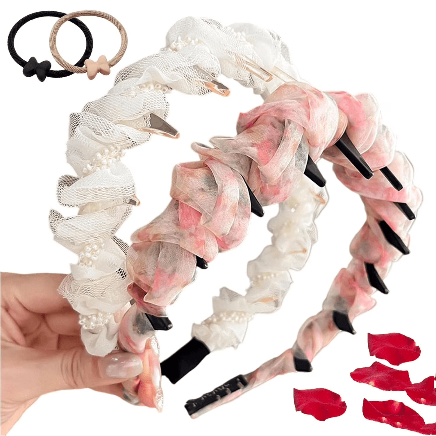 2026 New Retro High Skull Pearl Headband, Voluminous Comb Headband With Teeth for Women, Vintage High Cranium Artificial Pearl Hairband, Anti-Slip Wavy Zigzag Headbands (2PC-A)