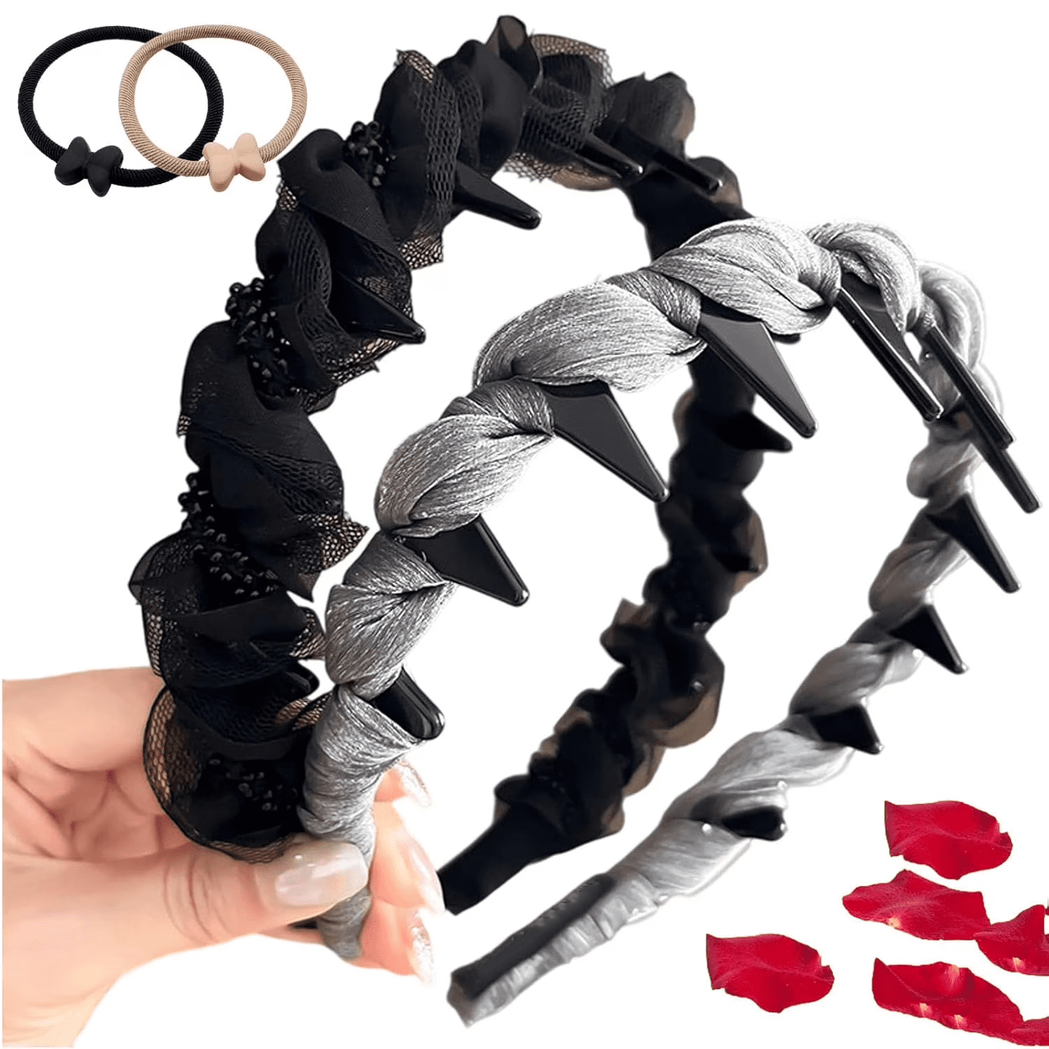 2026 New Retro High Skull Pearl Headband, Voluminous Comb Headband With Teeth for Women, Vintage High Cranium Artificial Pearl Hairband, Anti-Slip Wavy Zigzag Headbands (2PC-C)