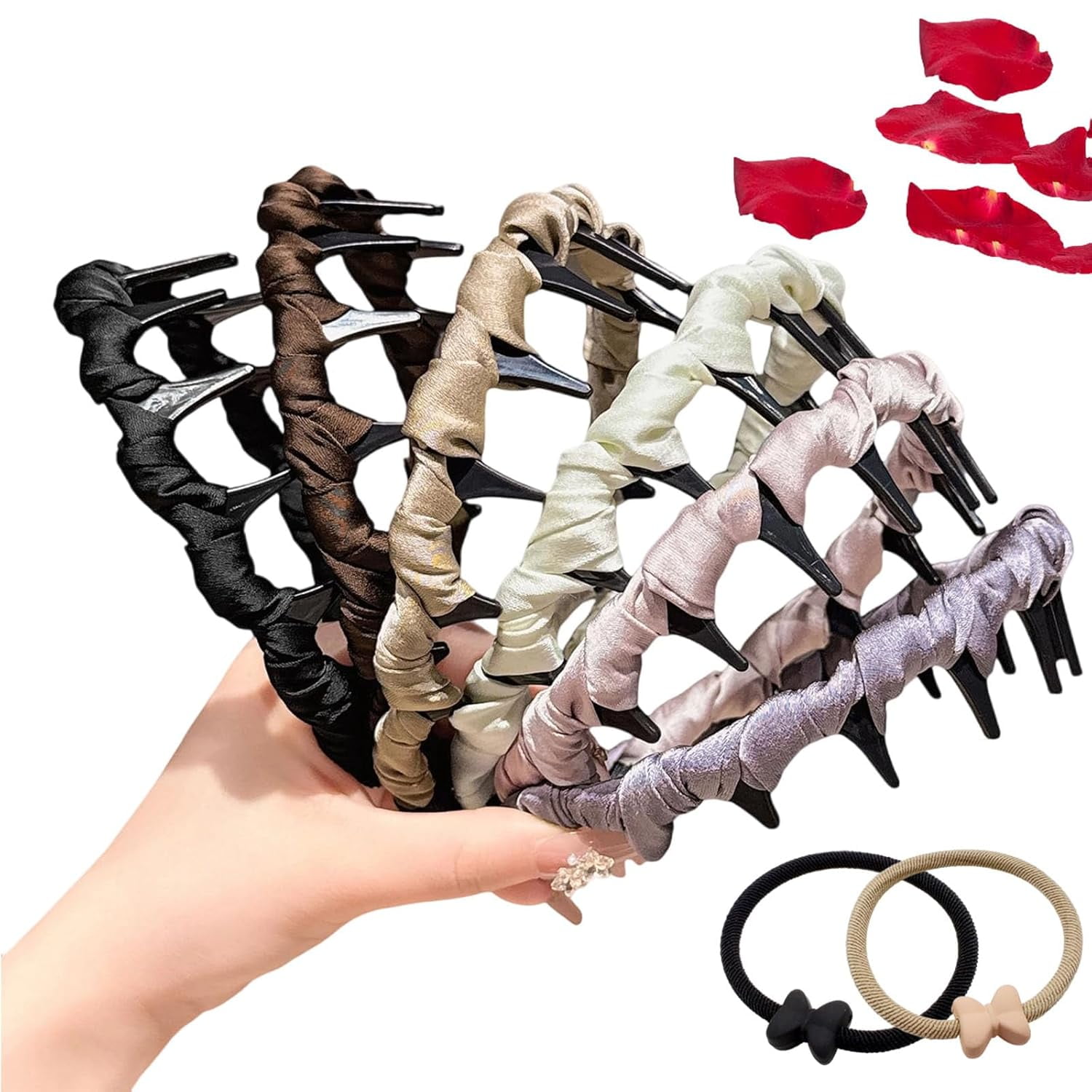 2026 New Retro High Skull Pearl Headband, Voluminous Comb Headband With Teeth for Women, Vintage High Cranium Artificial Pearl Hairband, Anti-Slip Wavy Zigzag Headbands (6PC-A)