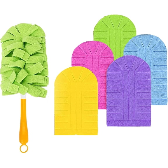 2026 New Reusable Duster with Removable Washable Cloth Covers, 360°Electrostatic Duster Refills, Multi-Surface Cleaning Mop (1* Handle + 5* Cover Bags(M)