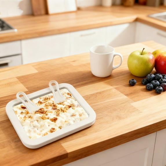 2026 New Rolled Ice Cream Maker Kit,At-Home Stainless Steel Instant Freeze Plate with 2 Scrapers,Easy To Clean,Homemade Ice Cream Diy,Sorbet,Frozen Yogurt,Easy Homemade Desserts (White/1PC)