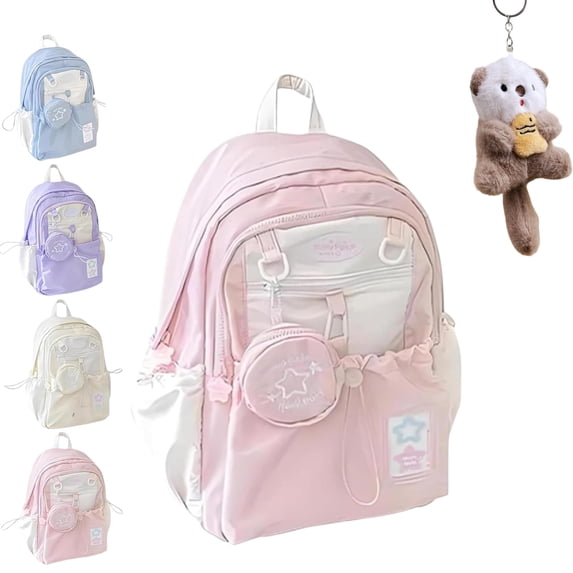 2026 New Rosy Posy Backpack, Cream Star Drawstring Backpack,16" Large Capacity Cute Kawaii Backpacks for School Travel