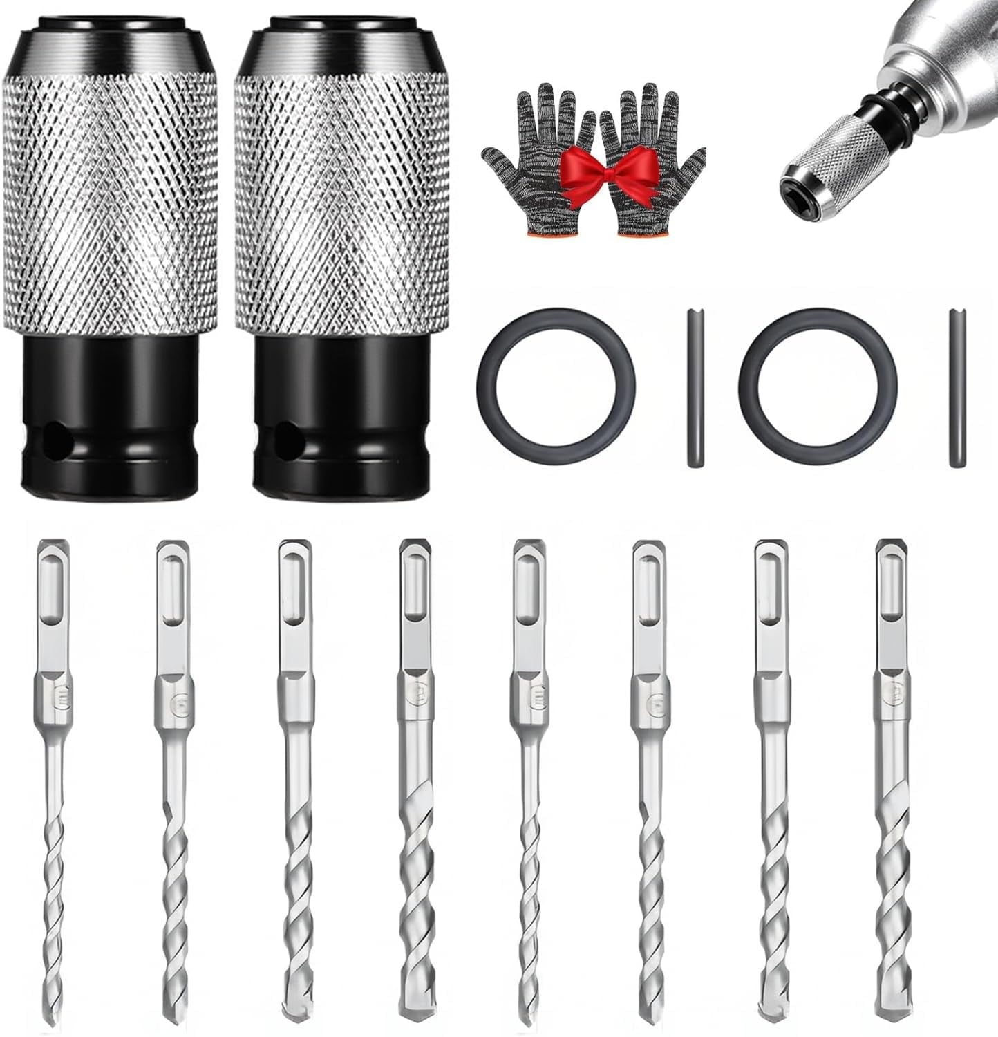 2026 New Rotary Hammer Adapter With Impact Drill Bits Set, Electric Hammer To Drill Converter, Air Hammer Socket Adapter Forged From Chrome Vanadium Steel(2Set)