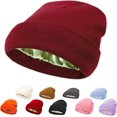 thumbnail image 1 of 2026 New Satin Lined Beanie for Women & Men, Warm Cuffed Beanie for Cold Weather, 1 of 9
