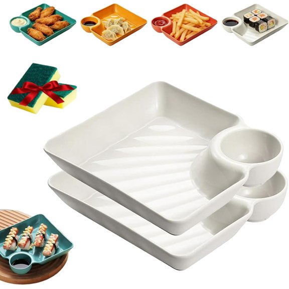 2026 New Sauce Separated Plate,4/8 Pcs Multi-Section Reusable Dip Tray,Japanese Dumpling Plate,Chips And Dip Serving Dish For Appetizer, Taco Salsa, Fruit, Charcuterie,Easy To Clean