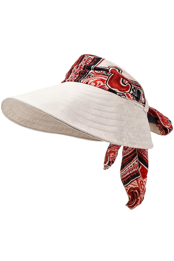 2026 New Scarf Accent Visor Hat for Women with Integrated Brim – 2-in-1 Printed Headscarf Sun Visor for Travel & Beach