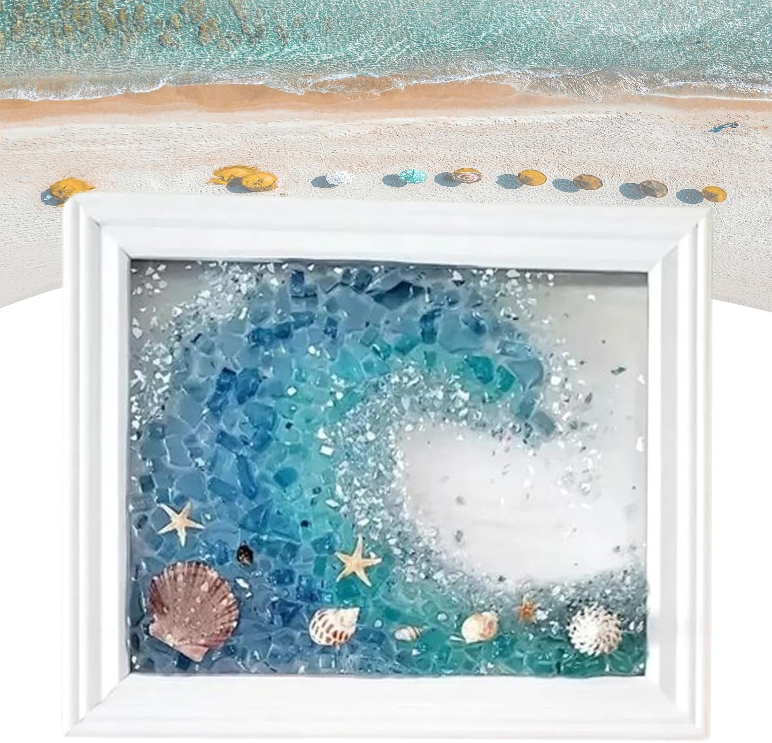 2026 New Sea Glass Art Kits, Sea Glasss Resin Art Kits for Adults, DIY Mosaic Glass Kits, Mosaic Kits for Adults Resin Beach Art Kit for Home Decoration, Bookshelf, Office, Windowsill