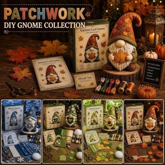 2026 New Seasonal Gnome DIY Sewing Craft Kit, Handmade Patchwork Project Set, Ideal Gift for Sewing Beginners and Craft Enthusiasts (Green)