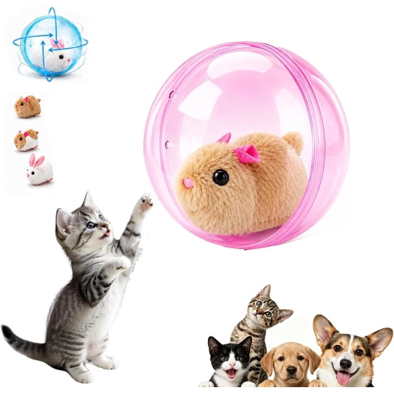 2026 New Self-Rolling Interactive Cat Ball - Realistic Animal Automatic Moving Boll,Rechargeable Animal Pet Rolling Ball,Electric Hamster Running RollingBall Toy,360° Rolling Spin Moving CatBall.(#D)