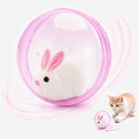 2026 New Self-Rolling Interactive Cat Ball, Realistic Animal Automatic Moving Toy, 360° Spin Chasing Ball for Cats & Dogs(Rabbit,Pink)