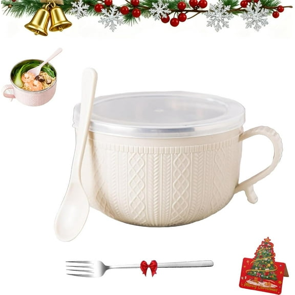 2026 New Set of (4) 25-Oz Mug Meals W/Lid-Its, 4 Piece Meal Mugs Set, Meal Mug with Lid, Round Holiday Meal Mugs for Coffee, Soups, Stews, Ideal Christmas Gift Set(White)