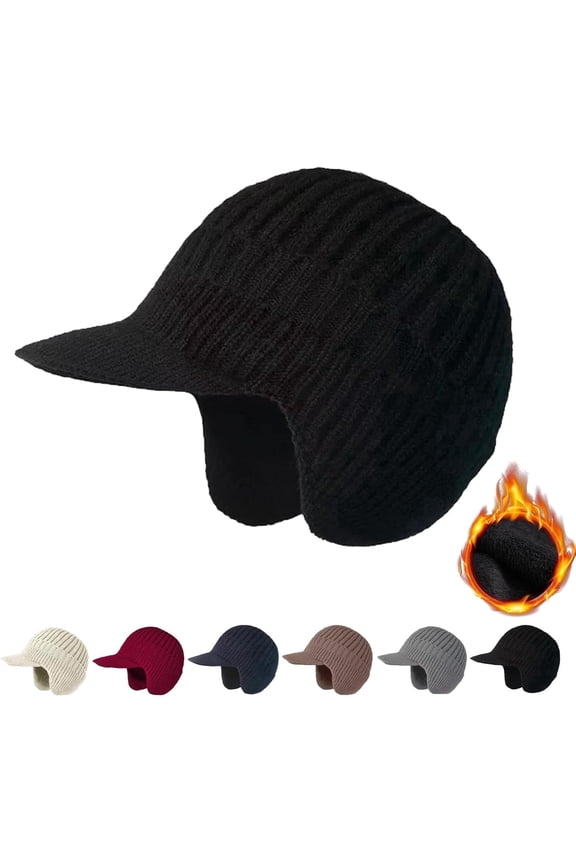 2026 New Cozy Head Beanie Winter Hat with Brim & Ear Flaps, Knitted Beanie for Men & Women