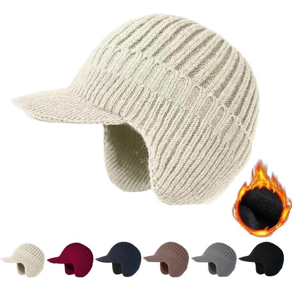 2026 New Sherum Cozy Head Beanie Winter Hat with Brim & Ear Flaps,  Knitted Beanie for Men & Women
