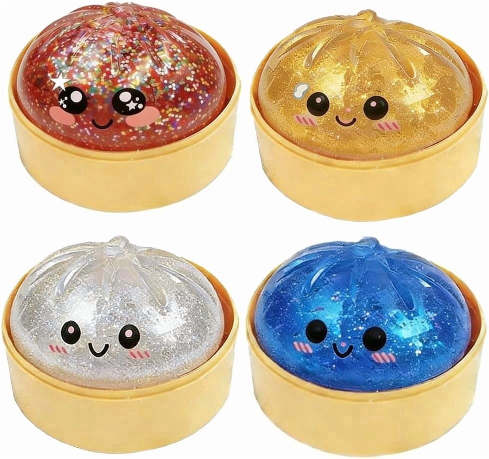 2026 New Shimmering Dumpling Squishies, Dumpling Squishy, Colorful Dumplings Stress Balls Fidget Sensory, Squeeze Dough Ball Stress Relief Hand with Food Steamer Stretchy Desk (4PCS)