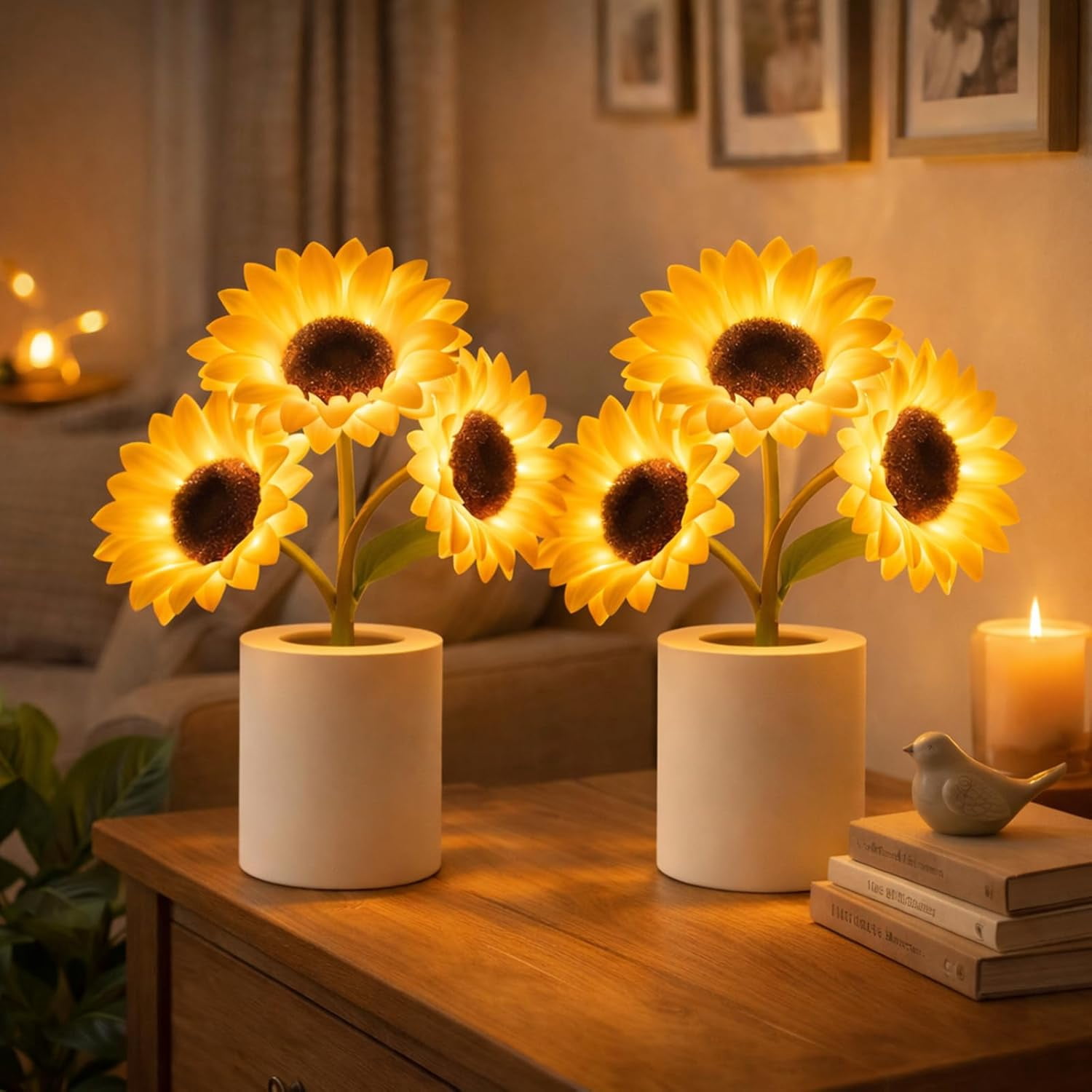 2026 New Shimmering Sunflower Lamp, Rechargeable Dimmable Realistic Sunflower Night Light, Living Room Bedroom Decor for Women, Mom, Sister, Girlfriend (2Pcs)